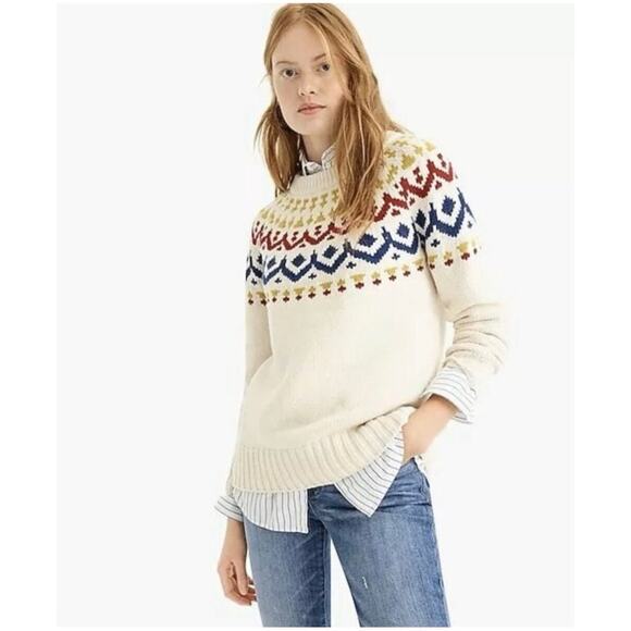 J. Crew Women’s Sz XS Cream Fair Isle Pullover Sweater Merino Wool - Picture 1 of 12
